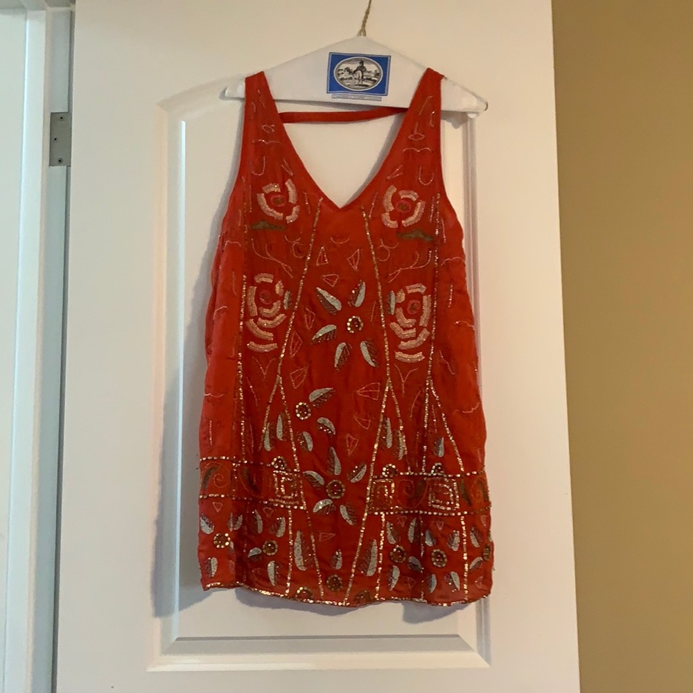 Free people size xs coral sequin dress